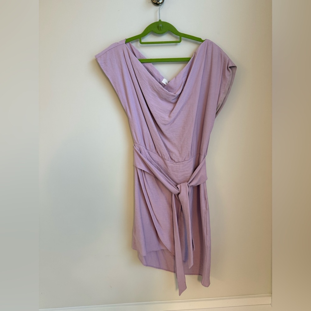 Wish Lavender One shoulder tie waist asymmetrical mini dress size small